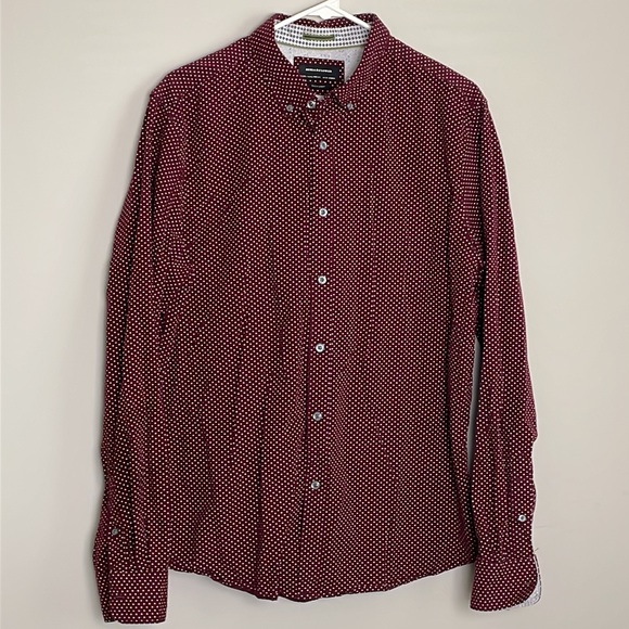 Denim & Flower Other - Denim & Flower Burgundy with White dots long sleeve Button Down- Large